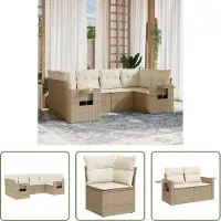 The Living Store 6-tlg. Garten-Sofagarnitur mit Kissen Beige Poly Rattan