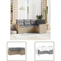 The Living Store 4-tlg. Garten-Sofagarnitur mit Kissen Beige Poly Rattan