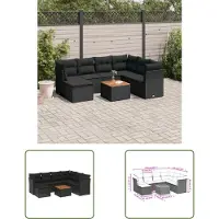 The Living Store 8-tlg. Garten-Sofagarnitur mit Kissen Schwarz Poly Rattan