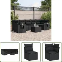 The Living Store 8-tlg. Garten-Sofagarnitur mit Kissen Schwarz Poly Rattan