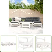 The Living Store 7-tlg. Garten-Lounge-Set Weiß Massivholz Kiefer