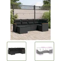 The Living Store 6-tlg. Garten-Sofagarnitur mit Kissen Schwarz Poly Rattan