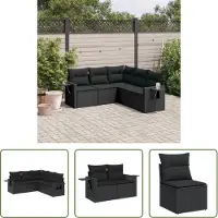 The Living Store 5-tlg. Garten-Sofagarnitur mit Kissen Schwarz Poly Rattan