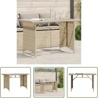 The Living Store Gartentisch mit Glasplatte Beige 110x68x70 cm Poly Rattan
