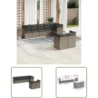 The Living Store 8-tlg. Garten-Sofagarnitur mit Kissen Grau Poly Rattan