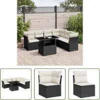 The Living Store 7-tlg. Garten-Sofagarnitur mit Kissen Schwarz Poly Rattan