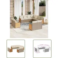 The Living Store 11-tlg. Garten-Sofagarnitur mit Kissen Beige Poly Rattan