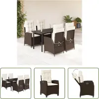 The Living Store 5-tlg. Garten-Essgruppe mit Kissen Braun Poly Rattan