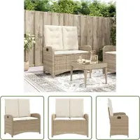 The Living Store Gartenbank Verstellbar mit Kissen Beige Poly Rattan