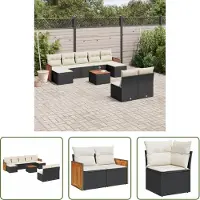 The Living Store 10-tlg. Garten-Sofagarnitur mit Kissen Schwarz Poly Rattan