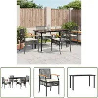 The Living Store 5-tlg. Garten-Essgruppe mit Kissen Schwarz Poly Rattan
