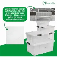 Novaliv Aufbewahrungsbox mit Deckel 27L transparente Nestbar stapelbare Plastikbox mit Clipverschluss Eurobox Kunststoffbox BPA-frei 46,5x36,5x24 cm