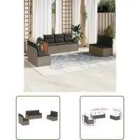 The Living Store 7-tlg. Garten-Sofagarnitur mit Kissen Grau Poly Rattan