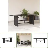 The Living Store Gartentisch mit Glasplatte Schwarz 190x80x75 cm Poly Rattan