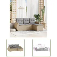 The Living Store 4-tlg. Garten-Sofagarnitur mit Kissen Beige Poly Rattan
