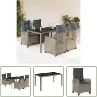 The Living Store 5-tlg. Garten-Essgruppe mit Kissen Grau Poly Rattan
