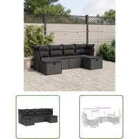 The Living Store 6-tlg. Garten-Sofagarnitur mit Kissen Schwarz Poly Rattan
