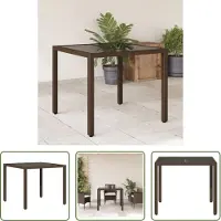 The Living Store Gartentisch mit Glasplatte Braun 90x90x75 cm Poly Rattan