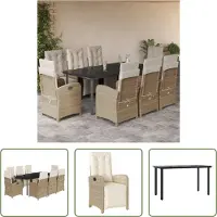 The Living Store 9-tlg. Garten-Essgruppe mit Kissen Beige Poly Rattan