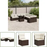 The Living Store 11-tlg. Garten-Sofagarnitur mit Kissen Braun Poly Rattan