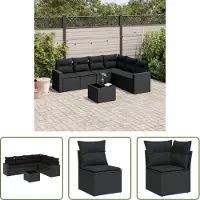 The Living Store 7-tlg. Garten-Sofagarnitur mit Kissen Schwarz Poly Rattan