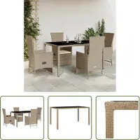 The Living Store 5-tlg. Garten-Essgruppe mit Kissen Beige Poly Rattan