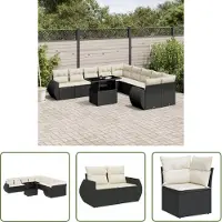 The Living Store 11-tlg. Garten-Sofagarnitur mit Kissen Schwarz Poly Rattan