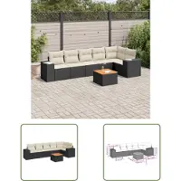 The Living Store 7-tlg. Garten-Sofagarnitur mit Kissen Schwarz Poly Rattan