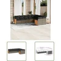 The Living Store 9-tlg. Garten-Sofagarnitur mit Kissen Grau Poly Rattan