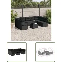 The Living Store 10-tlg. Garten-Sofagarnitur mit Kissen Schwarz Poly Rattan