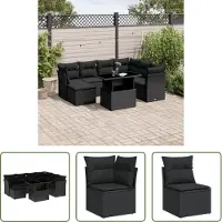The Living Store 8-tlg. Garten-Sofagarnitur mit Kissen Schwarz Poly Rattan