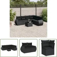 The Living Store 7-tlg. Garten-Sofagarnitur mit Kissen Schwarz Poly Rattan