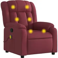 Syfax Massagesessel Weinrot Stoff 78 x 98 x 92 cm (B x T x H) mit 6-Punkt-Vibrationsmassage und manueller Liegefunktion bis 135 Grad