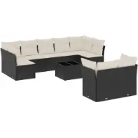 Syfax 10-tlg. Garten-Sofagarnitur mit Kissen Schwarz Poly Rattan