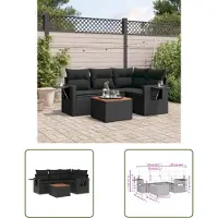 The Living Store 5-tlg. Garten-Sofagarnitur mit Kissen Schwarz Poly Rattan