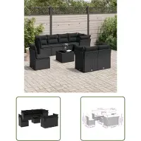 The Living Store 9-tlg. Garten-Sofagarnitur mit Kissen Schwarz Poly Rattan