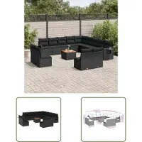 The Living Store 14-tlg. Garten-Sofagarnitur mit Kissen Schwarz Poly Rattan