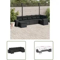 The Living Store 7-tlg. Garten-Sofagarnitur mit Kissen Schwarz Poly Rattan