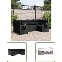 The Living Store 6-tlg. Garten-Sofagarnitur mit Kissen Schwarz Poly Rattan