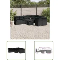 The Living Store 10-tlg. Garten-Sofagarnitur mit Kissen Schwarz Poly Rattan