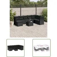 The Living Store 9-tlg. Garten-Sofagarnitur mit Kissen Schwarz Poly Rattan