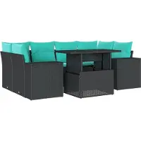 Syfax 7-teiliges Gartensofa-Set mit Kissen, schwarzes Polyrattan