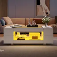 Novavision Weißer LED-Couchtisch mit Bluetooth-App-Steuerung, Kaffeetisch, Sofatisch, Wohnzimmertisch, geeignet für Party, Büro, Wohnzimmer
