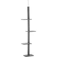 Moonbite Schmaler Kletterturm 228–260 cm zum Abspannen, 4 Plüschplattformen und Kratzstamm, für Katzen bis 4 kg, deckenhoch, Sperrholz, Grau