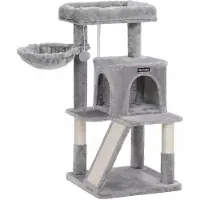 In And OutdoorMatch Luxus-Kratzbaum für Katzen Creola – Grau – Weiche Katzenkorb-Hängematte – Katzenspielzeug – Geeignet für kleine Kätzchen – 48 x 48 x 96 cm