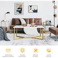 Northix Marmor-Couchtisch mit goldenem Metallfuß, verstellbaren Füßen
