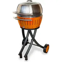 LotusGrill XL Gartengrill Set Mandarinenorange - Grillwagen/- haube XL Edelstahl