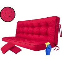 Sellbee Bankauflage für Schaukelkissen, Polsterauflage für Gartenbank & Hollywoodschaukel,Sitzkissen & Rückenkissen, gesteppt, inkl. 2 Seitenkissen, 120 cm - rot