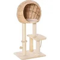 Fortuna Lai Kratzbaum mit Katzenhöhle 100H cm Katzennest für kleine Katzen mit Ballspielzeug und Sisal Beige
