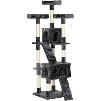 Moonbite Kratzbaum XXL 173 cm, Katzenturm mit 2 Höhlen, 2 Leitern, 3 Plattformen & 3 Mäusespielzeug, Sisal & Plüsch, belastbar 10 kg, MDF-Platte, Grau